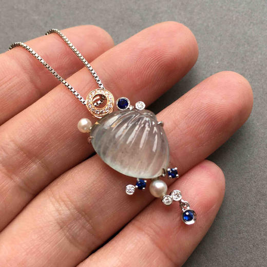 高冰种翡翠贝壳18k白金钻石镶嵌 商品图5