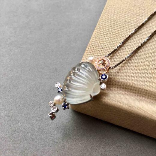 高冰种翡翠贝壳18k白金钻石镶嵌 商品图2