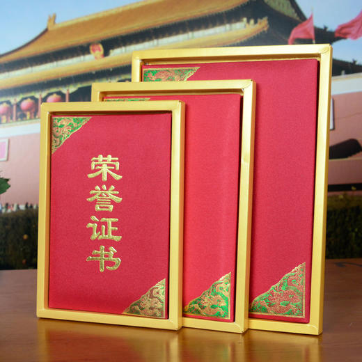 高档绸布对角龙纹红色荣誉证书