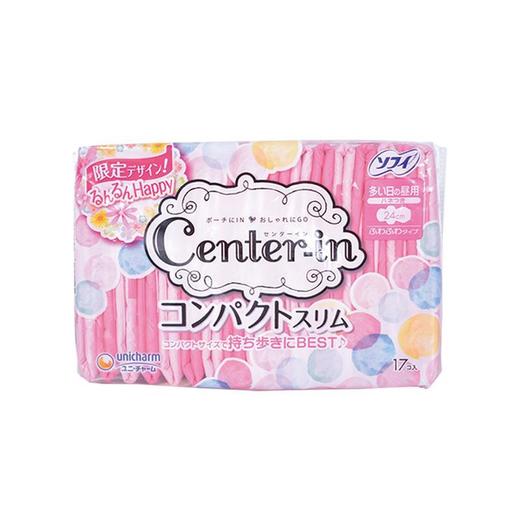 保税2件日本尤妮佳unicharm超薄绵柔centerin日用24cm17片有护翼卫生