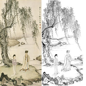 陈少梅竖幅工笔山水人物白描底稿-《仙山秋风》-多种白描尺寸可选-CR21