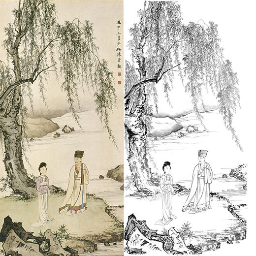 陈少梅竖幅工笔山水人物白描底稿-《仙山秋风》-多种白描尺寸可选-CR21 商品图0