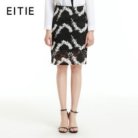 EITIE爱特爱女装春季新款蕾丝钩花撞色包臀裙半身裙中裙5506202