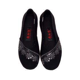 内联升女鞋手工单鞋千层底毛料花边海元8702A