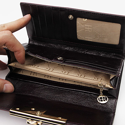 hr赫莲娜女包紫色豹纹牛皮钱包长款三折手包时尚卡包零钱包a24