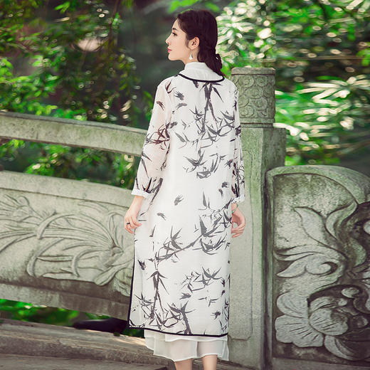 （下架9.3）中国风水墨印花真丝麻两件套连衣裙YMF6090 商品图5