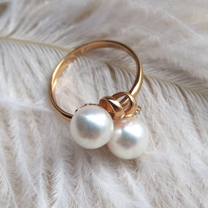【3.8女王节】【45057】日本akoya天然海水珍珠双珠戒指