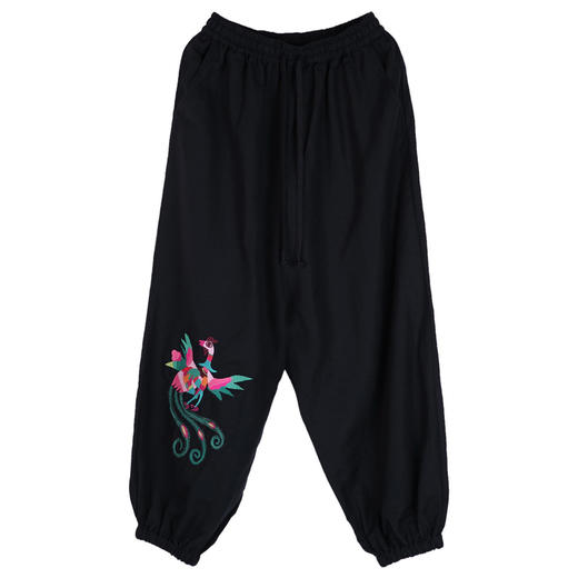 花制作步轻歌新款原创品牌刺绣灯笼裤子民族风百搭宽松绣花长裤