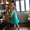 （5.18下架）绿花红朵高档蕾丝面料修身旗袍HZJ7610 商品缩略图3