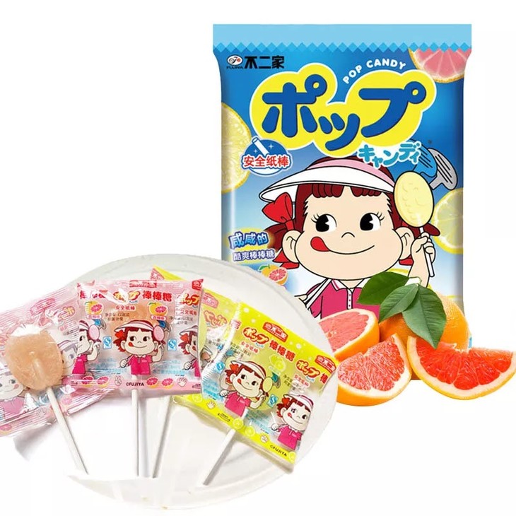 日本进口不二家棒棒糖8支装香醇牛奶味乳酸牛奶味46g柠檬味西柚味50g