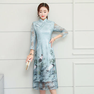 KLY 8123  新款改良奥黛中式连衣裙 商品图1