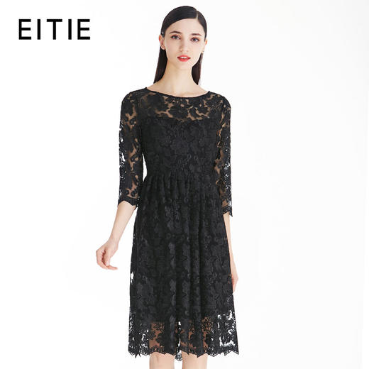 EITIE爱特爱女装秋季纱网蕾丝镂空大裙摆晚礼服连衣裙5777406 商品图0