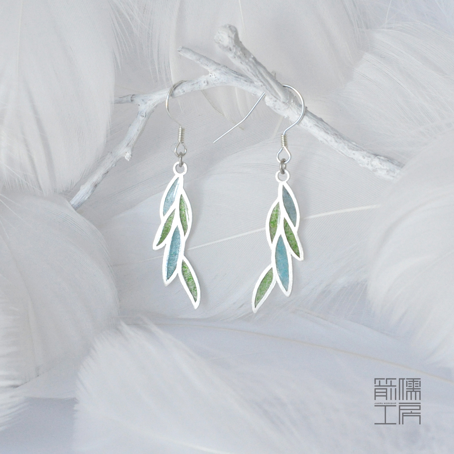 柳色新 / 925银透光珐琅耳坠【定制：7-15天】 ○ 箭儒工房