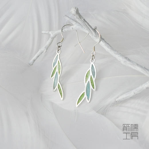 柳色新 / 925银透光珐琅耳坠【定制：7-15天】 ○ 箭儒工房 商品图1