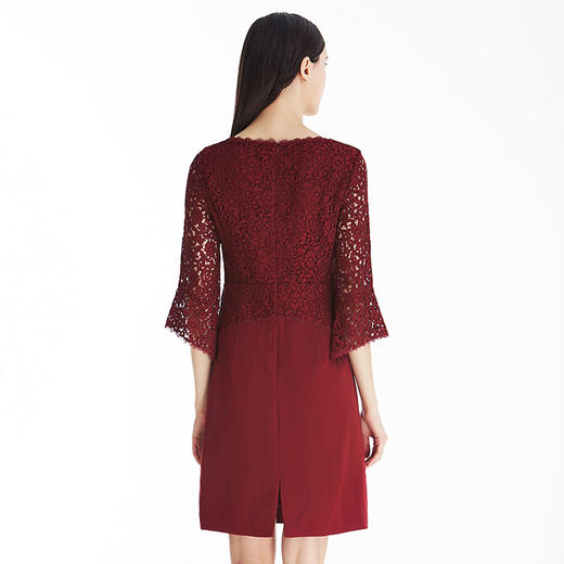 EITIE爱特爱女装秋季新品七分袖蕾丝镂空拼接优雅连衣裙中裙5707402 商品图1