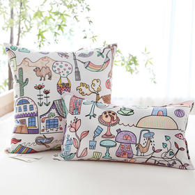 阳春小镇丨手绘靠枕靠包纯棉沙发