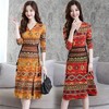 AL YZX5378   A字裙单件套头V领花色连衣裙 商品缩略图1
