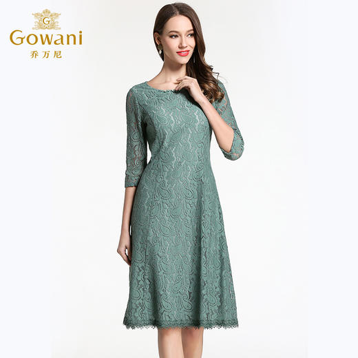 乔万尼连衣裙春装女韩版中长款修身蕾丝镂空a字裙EB1E715 商品图2