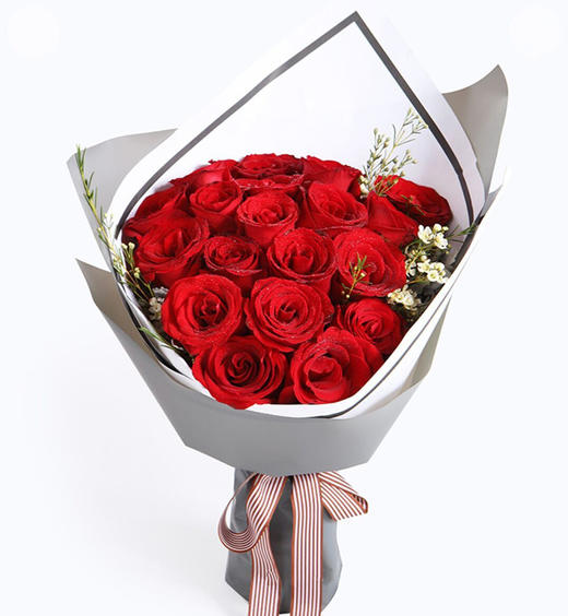爱的诺言红玫瑰19枝白色腊梅2枝如腊梅无货则用白色石竹梅或满天星