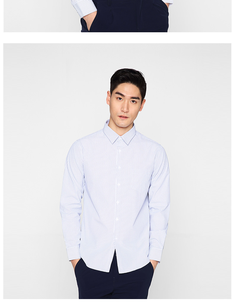 墨麦客男装2017春秋青年男士小方格衬衫尖领休闲长袖衬衣男5270