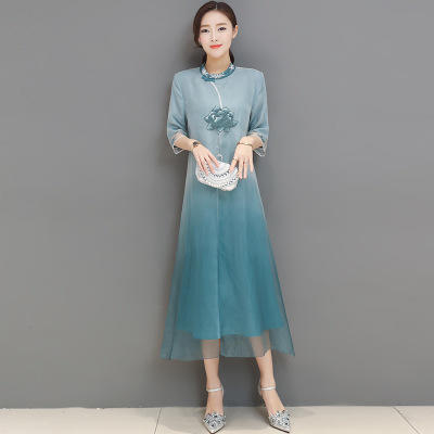F MG8831  复古中国风改良旗袍刺绣连衣裙2018春季 商品图2