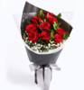 爱情花火---红玫瑰9枝，搭配栀子叶、满天星适量 内层白色雾面纸，外层黑色雾面纸（1056） 商品缩略图0