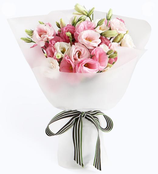 花香四溢--粉色桔梗1扎 白色opp雾面纸 白绿罗纹带(1085) 商品图0