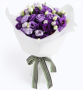 梦里花开--紫色桔梗1扎 白色opp雾面纸 白绿罗纹带(1089)