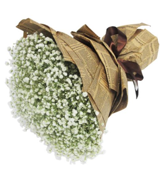 致青春/无声的爱----满天星一大扎，经典米色旧报纸平面纸圆形包装，深咖啡色丝带花结 商品图1