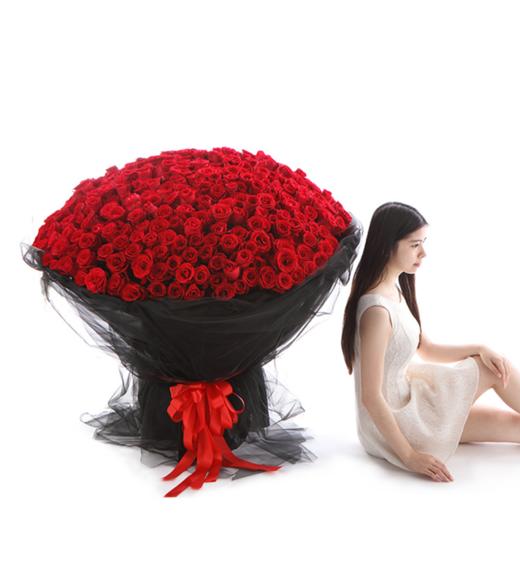 想你的365天----365朵玫瑰（红、粉、白颜色可选）。 米黄色网纱围绕，粉色米黄色双色缎带花结(1103) 商品图3