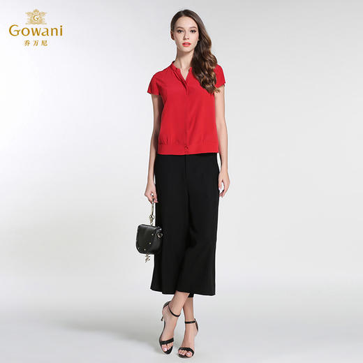 乔万尼夏装简约V领真丝纯色衬衫百搭短袖桑蚕丝衬衣EB2C895 商品图1