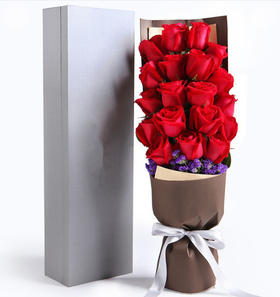 一往情深-高档礼盒装鲜花:19枝红玫瑰，勿忘我适量