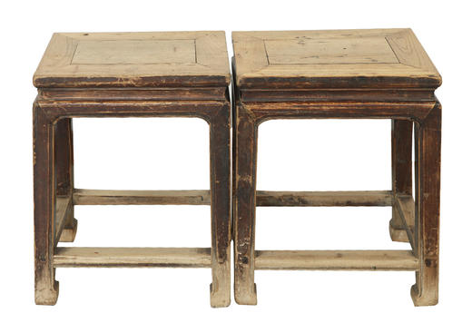 清晚期榆木中式古董家具方凳（对）凳子边几QB17100025 商品图1