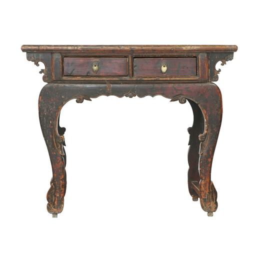 清晚期榆木中式古董家具二屉弯腿柜二屉小桌书桌QQ1306000749 商品图1