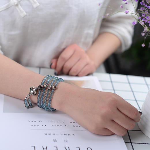 蛇眼蓝萤石多圈搭配银饰水晶手链手串珠串女款 商品图4