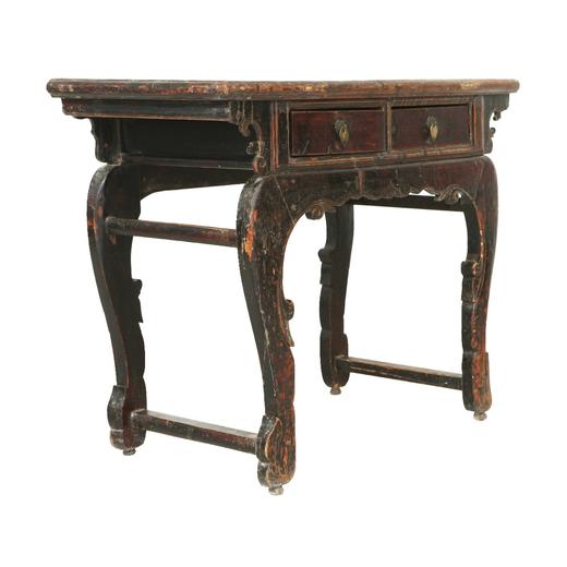 清晚期榆木中式古董家具二屉弯腿柜二屉小桌书桌QQ1306000749 商品图2
