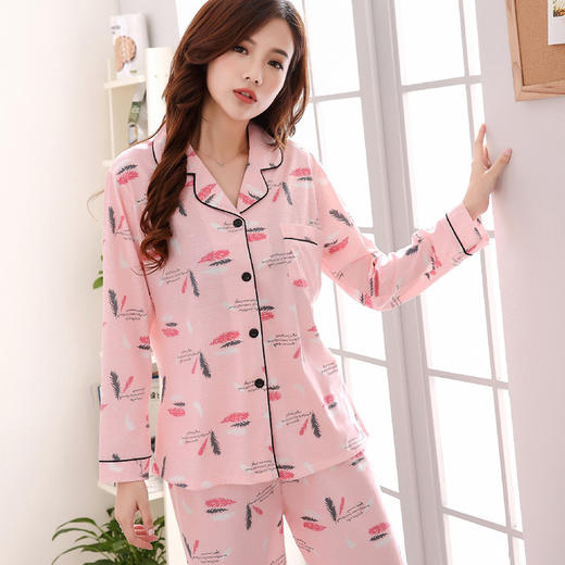 韩版休闲翻领女士睡衣家居服套装hyd翻领羽毛