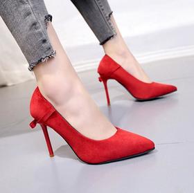 【服饰鞋包】春季新款裸色绒面尖头细跟高跟鞋浅口性感女跟鞋韩版