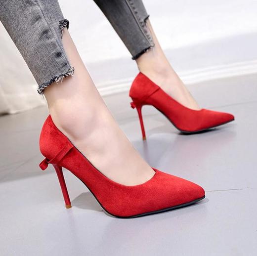 【服饰鞋包】春季新款裸色绒面尖头细跟高跟鞋浅口性感女跟鞋韩版 商品图0