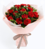 幸福典藏--红色康乃馨16枝，白色相思梅5枝，栀子叶0.5扎 内层白色opp雾面纸，外层粉色opp雾面纸，白咖细罗文带(1192) 商品缩略图0
