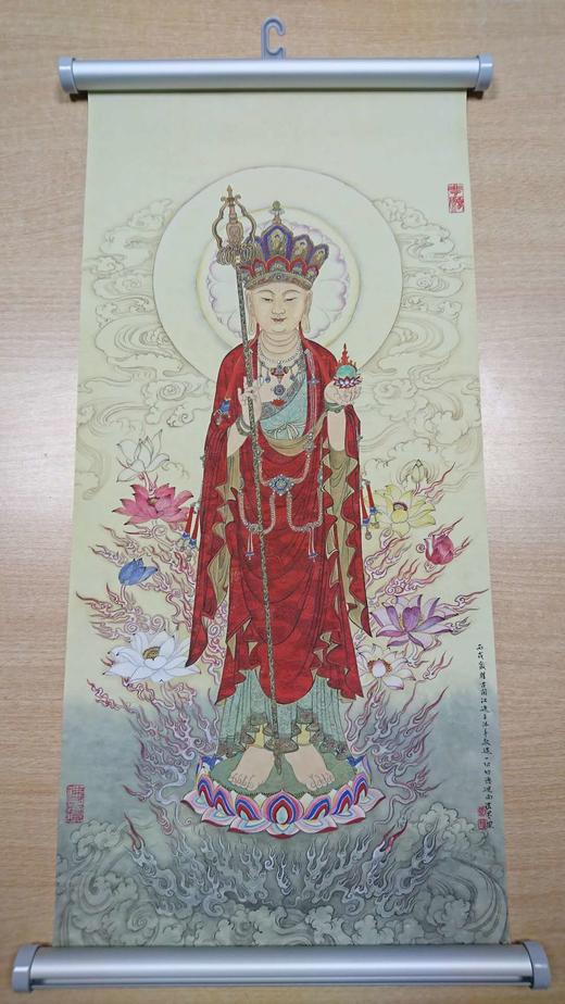 地藏菩萨卷轴像·火焰化红莲（小挂轴24×51厘米） 商品图0