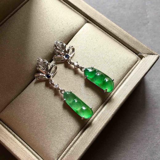 高冰种阳绿福豆耳坠18k白金钻石镶嵌 商品图2