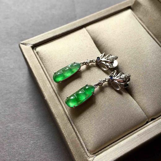 高冰种阳绿福豆耳坠18k白金钻石镶嵌 商品图3