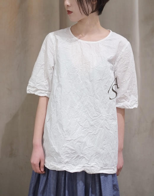 caseycasey18ss褶皱短袖上衣白色烟青色