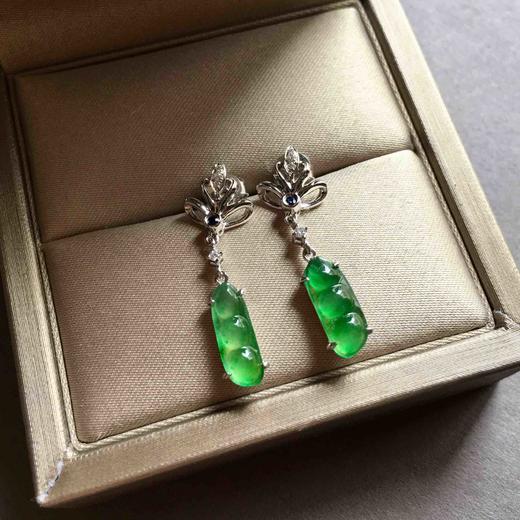 高冰种阳绿福豆耳坠18k白金钻石镶嵌 商品图5