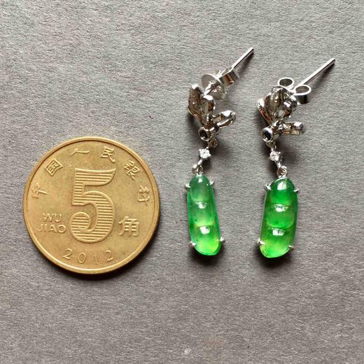 高冰种阳绿福豆耳坠18k白金钻石镶嵌 商品图6