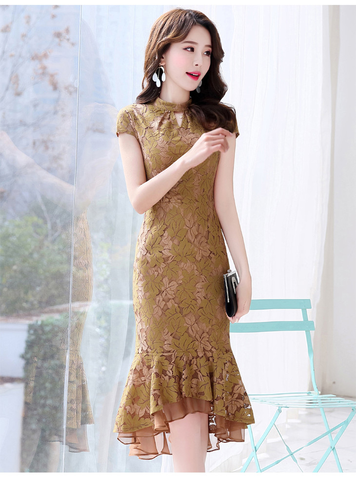 al mljl8808 气质蕾丝纯色一步裙2018