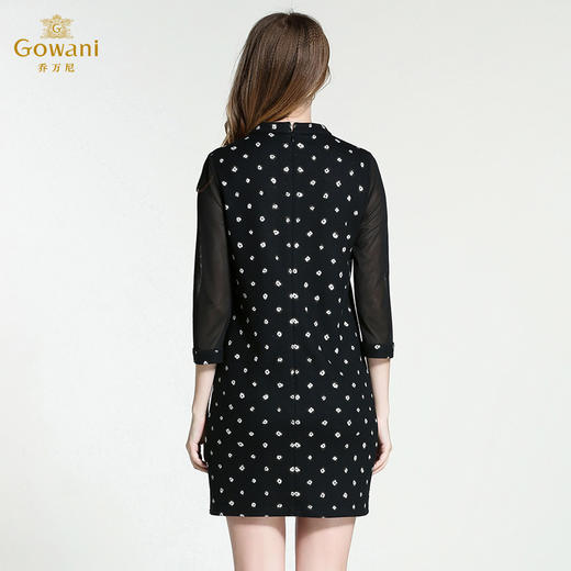 乔万尼拼接蕾丝中裙百搭黑白波点打底连衣裙EB4E166 商品图3