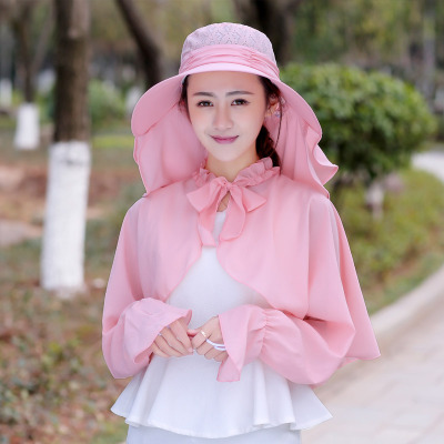 防紫外线仙女 户外出游百搭太阳帽遮脸披肩套装