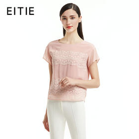 EITIE爱特爱女装夏季蕾丝钩花短袖T恤上衣宽松百搭5513227